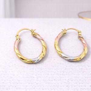 NWOT - Tri-Tone Twisted Hoop Earrings | Gold Silver Rose Gold Hoops